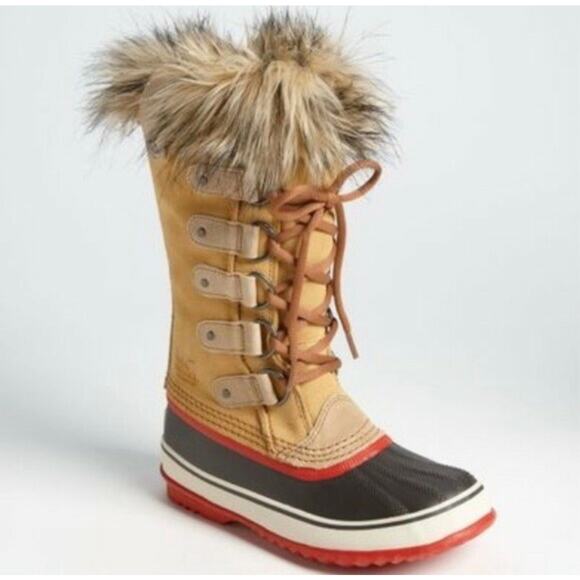 Sorel Women’s Joan Of Arctic Tall Tan Fur Lined Boots Winter Snow Size 6 - Picture 1 of 10